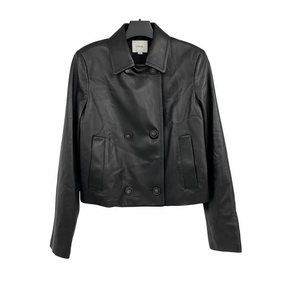 Vince Black Leather Jacket | Regular M Pea Coat Jacket for Women